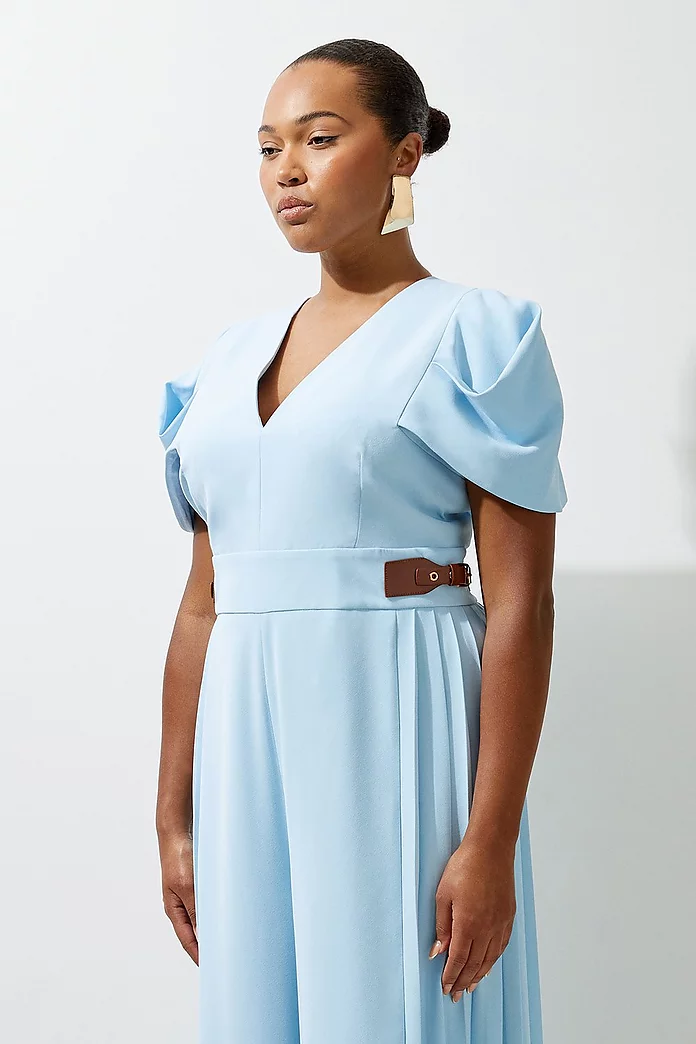 Plus Size Soft Tailored Crepe Tab Detail Pleated Jumpsuit Plus Size Soft Tailored Crepe Tab Detail Pleated Jumpsuit